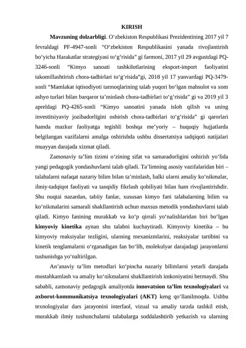 Kimyoviy kinetika mavzusini oʻqitishda innovatsion ta'lim texnologiyalaridan foydalanish 2