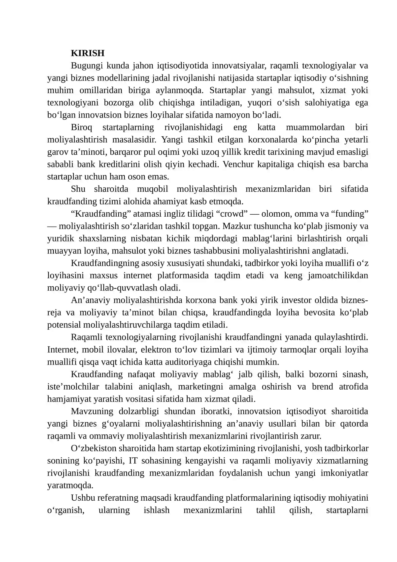 Kraudfanding (Crowdfunding) Platformalari Orqali Startaplarni Moliyalashtirish Imkoniyatlari 2
