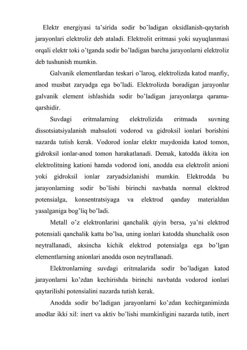 SANOATDA ELEKTROLIZ JARAYONINING QO`LLANILISHI. 2