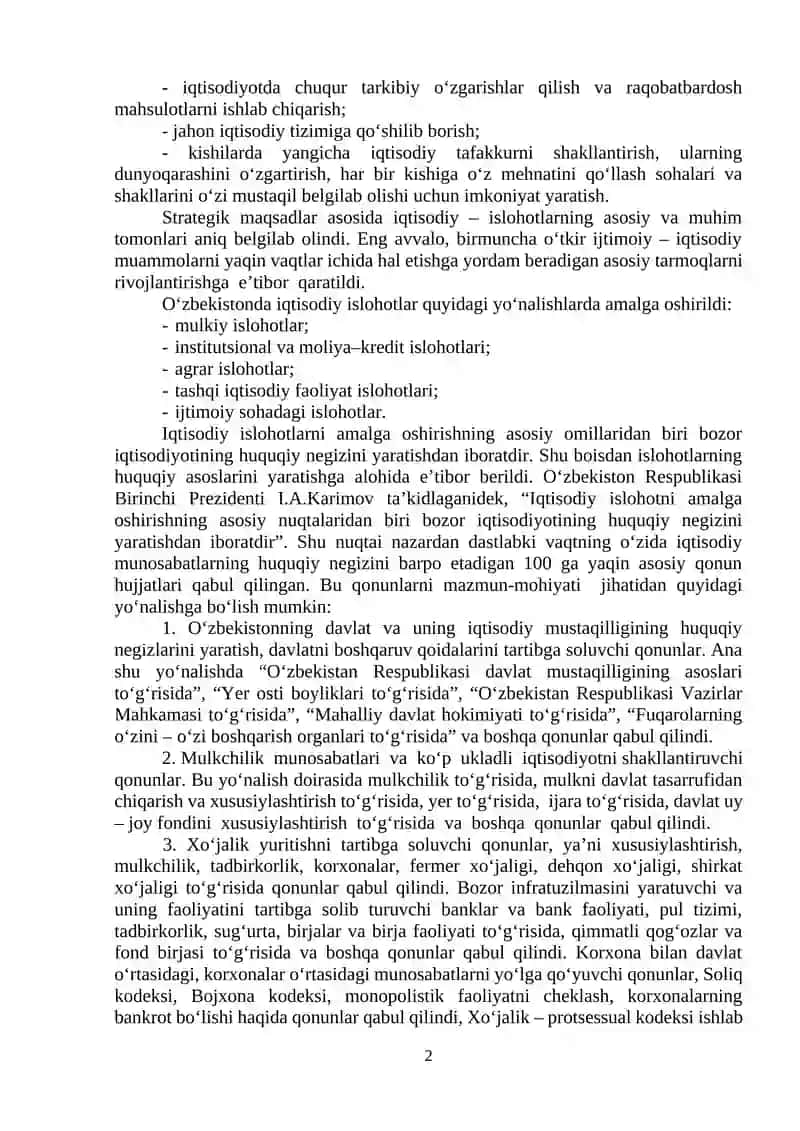 Mustaqillik yillarida O‘zbekistondagi iqtisodiy o‘zgarishlar 2