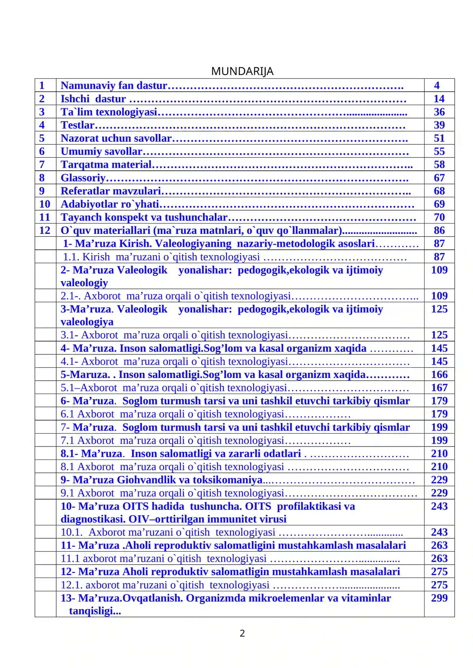 “Valeologiya asoslari” fani bo’yicha ma'ruzalar matni 2