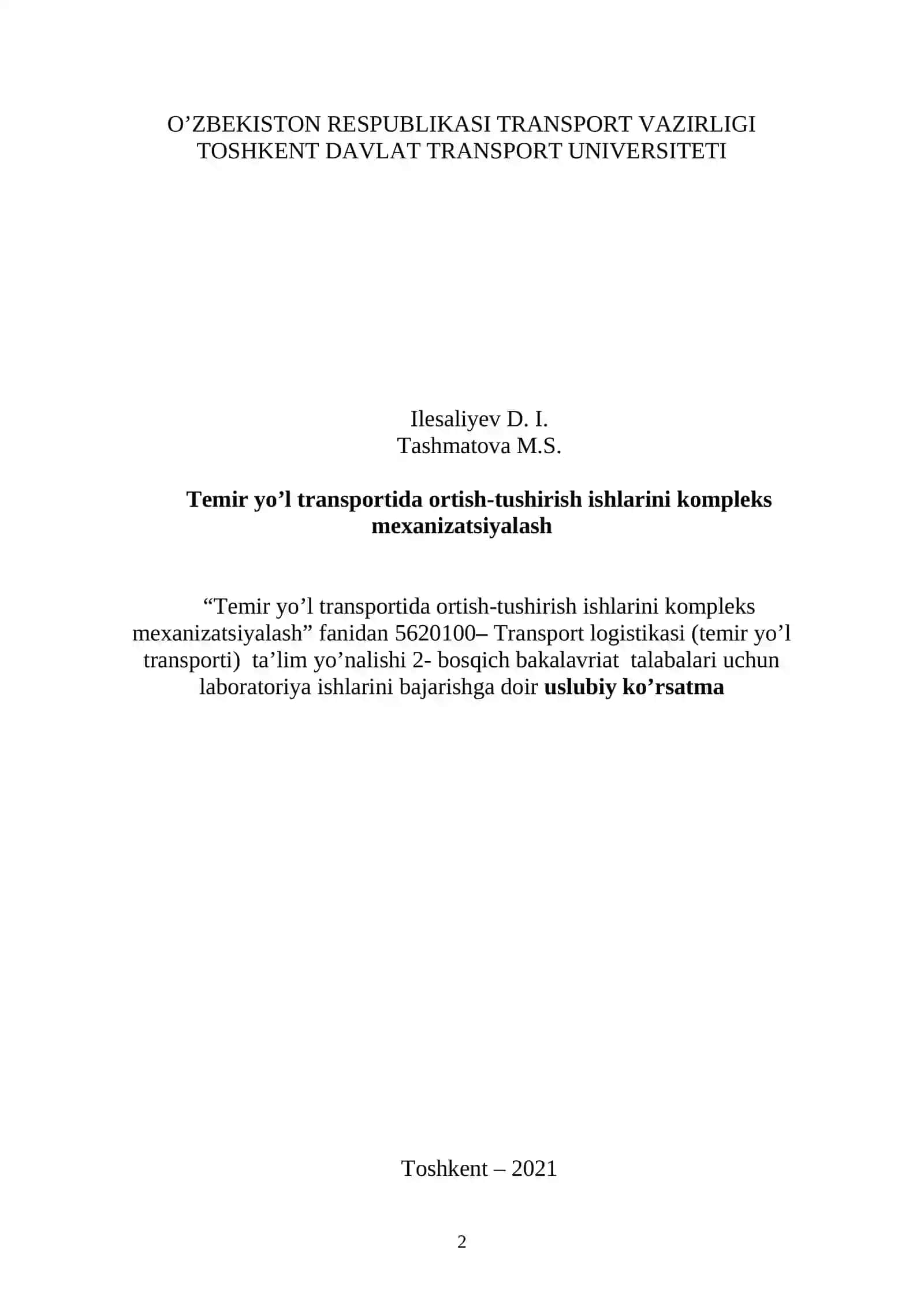 Temir yo’l transportida ortish-tushirish ishlarini kompleks mexanizatsiyalash 2