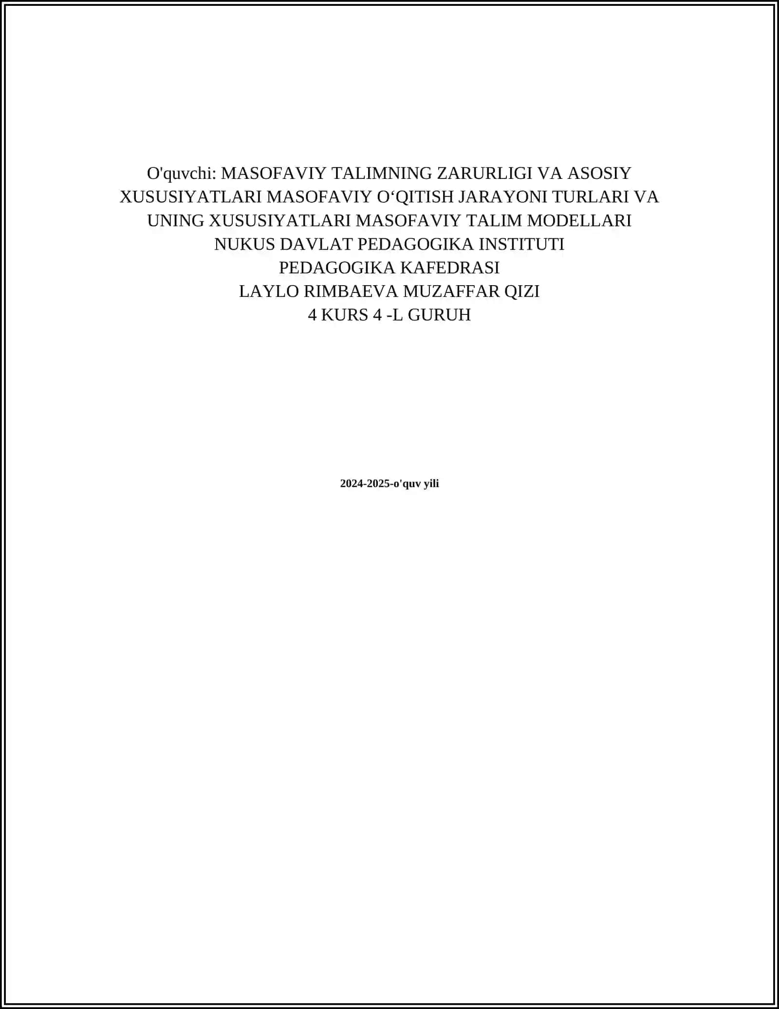 MASOFAVIY TALIMNING ZARURLIGI VA ASOSIY XUSUSIYATLARI MASOFAVIY OʻQITISH JARAYONI TURLARI VA UNING XUSUSIYATLARI MASOFAVIY TALIM MODELLARI 2