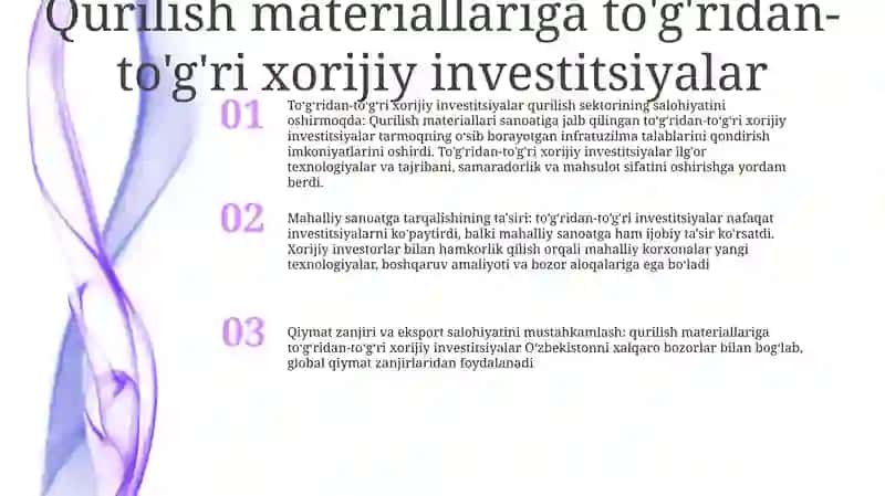 Qurilish Materiallariga Xorijiy Investitsiyalar 2