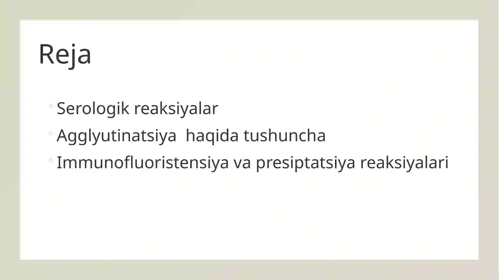 Steriologik reaksiyalar: Agglyutinatsiya reaksiyasi. KBR, gemagglutinatsiya reaksiyasi, presiptatsiya reaksiyasi, immunofluoristensiya reaksiyasi, bakterioliz reaksiyalari 2