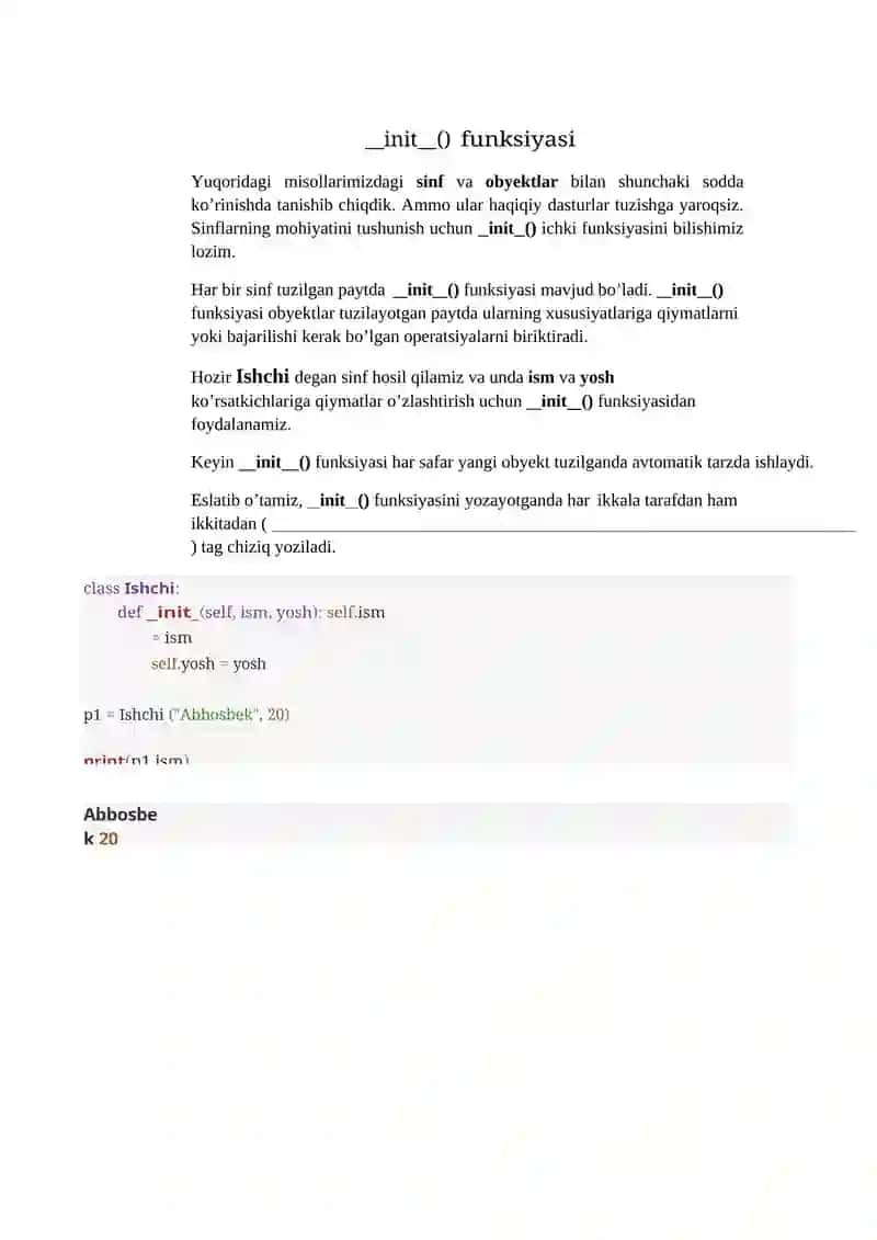 PYTHONDA SINF VA OBYEKTLAR 2