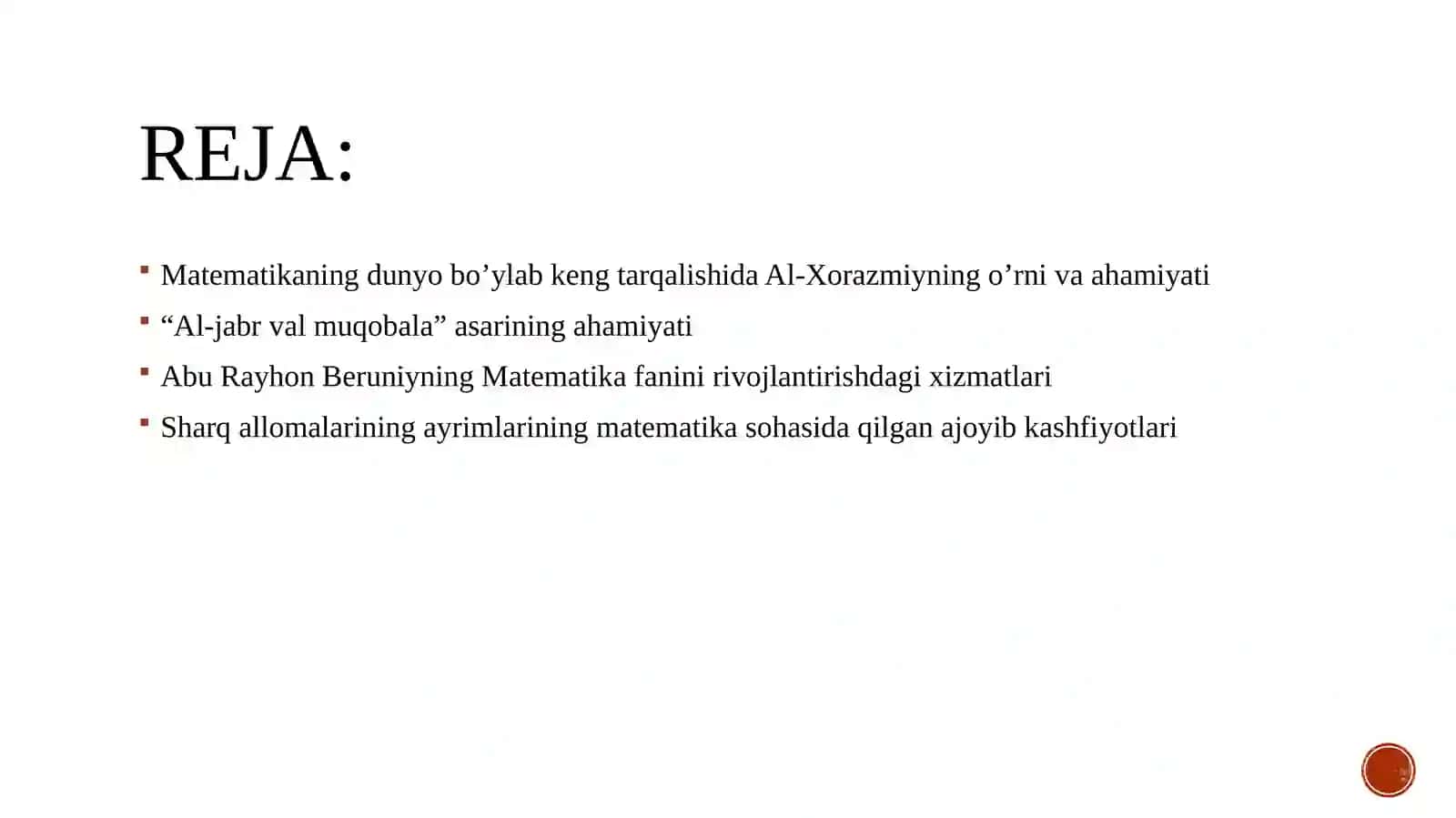 O'rta asr sharq allomalarining matematikaga qo'shgan hissasi 2