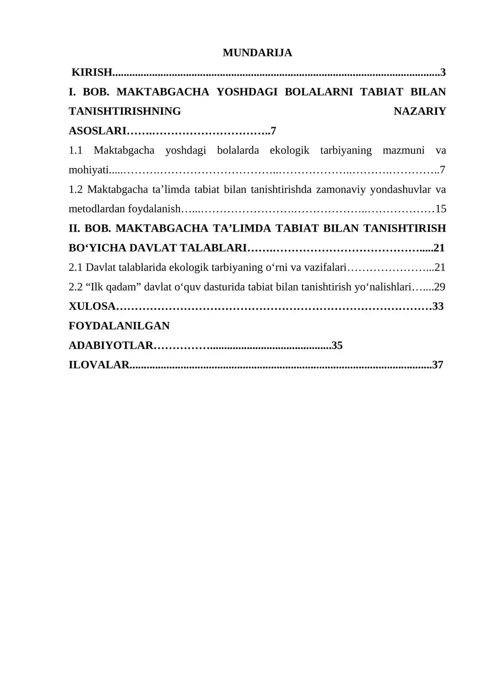 Maktabgacha yoshdagi bolalarni tabiat bilan tanishtirish boʻyicha davlat talablari 2