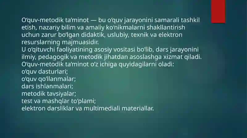 O’quv-metodik ta’minotga oid materiallar bilan tanishish 2
