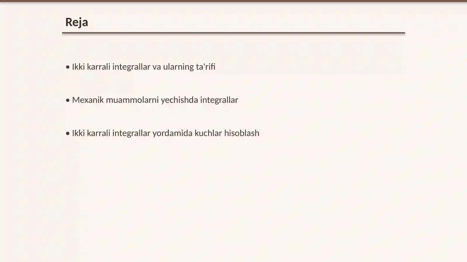 Ikki karrali integrallarning mexanik masalalarga tadbiqlari 2
