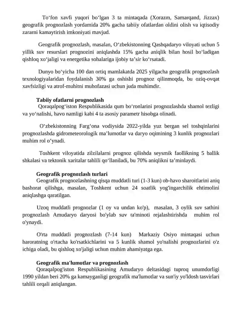 Fan texnika inqilobi va tabiat, geografik bashoratlash va uning turlari 2