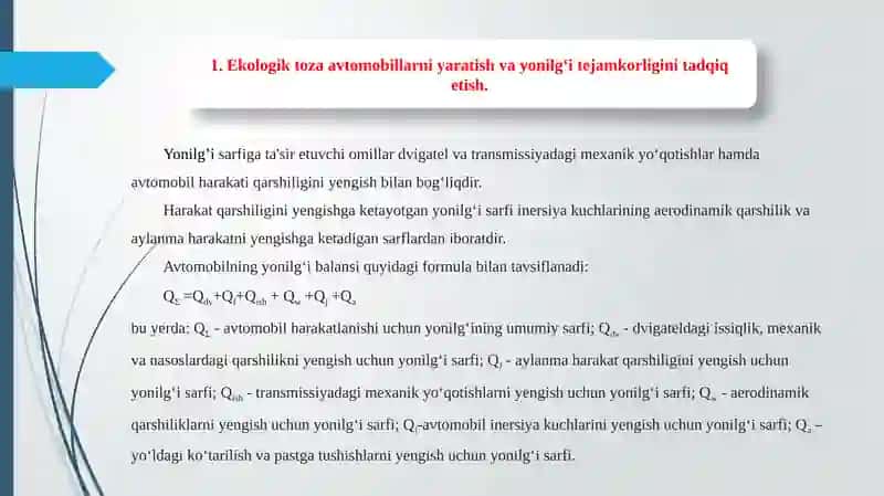 Yoqilg'i tejash va avtotransport xavfsizligini ta'minlash metodologiyasi 2