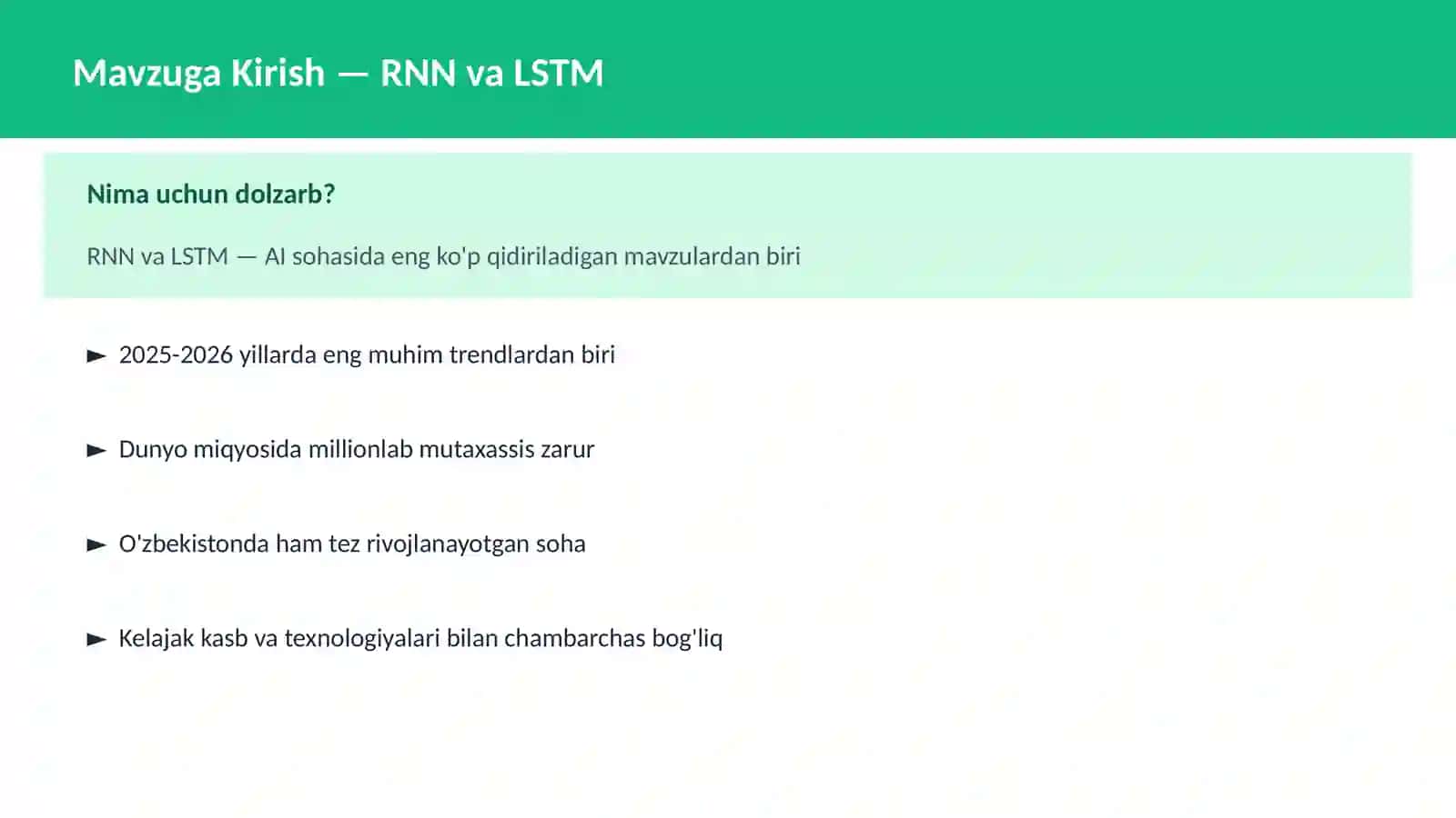 AI | DEEP LEARNING VA NEYRON TARMOQLAR 2