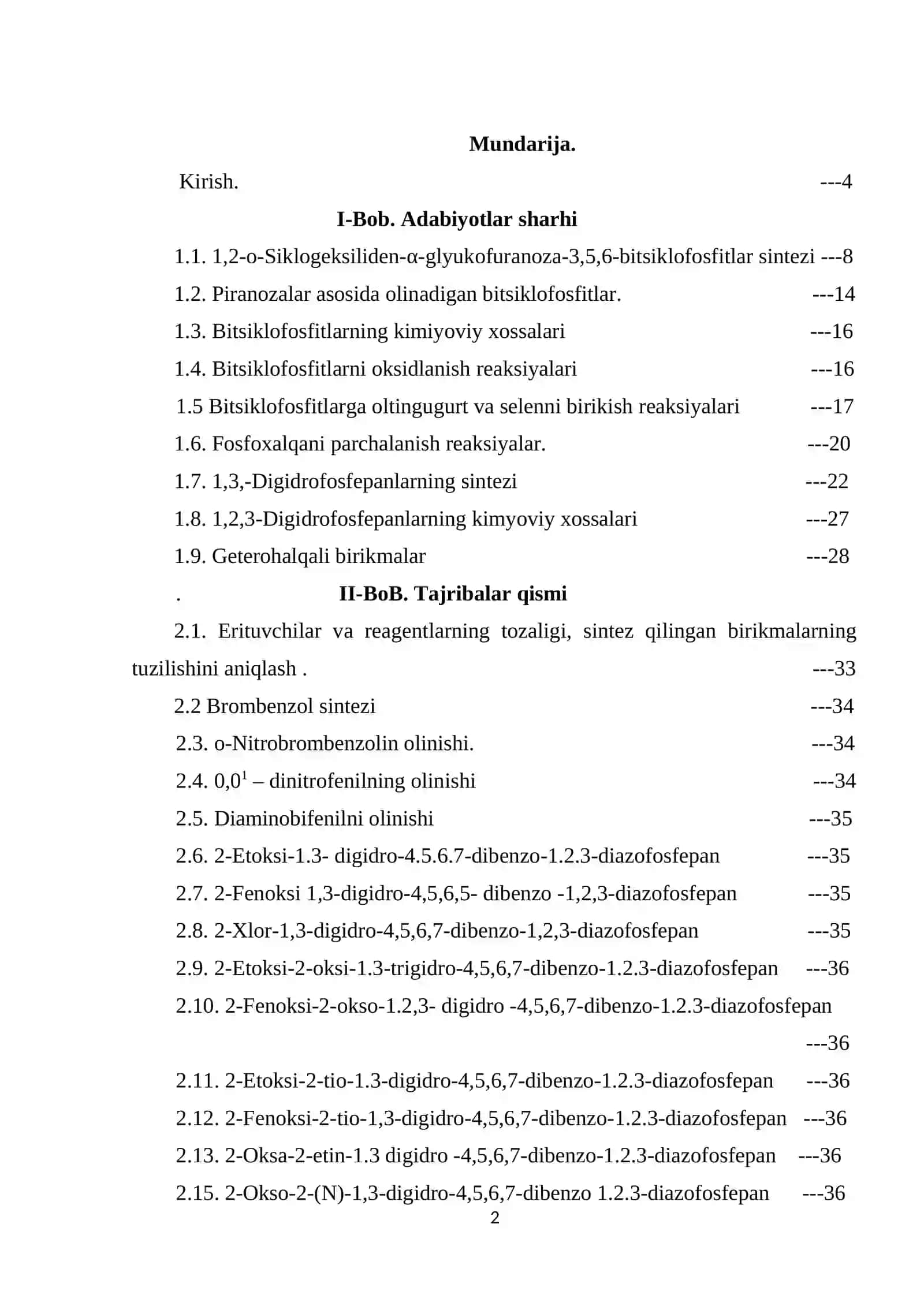 2-Xlor-4,7-dibenzo-1,2,3-diazofosfepanni olish va xossalarini o‘rganish 2