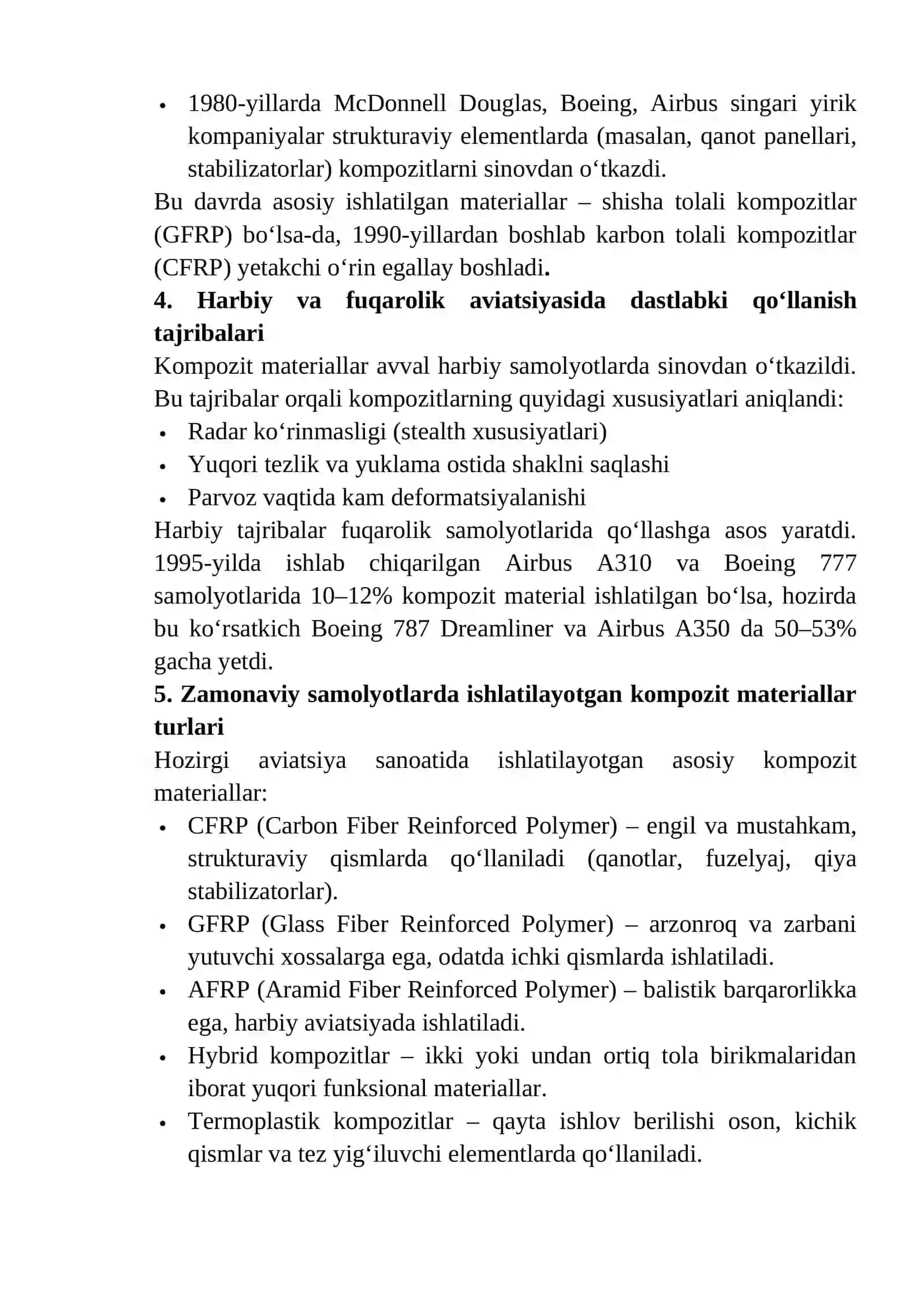 Polimer kompozitsion materiyallar va samolyot qurilishi: dastur tajribasi 2