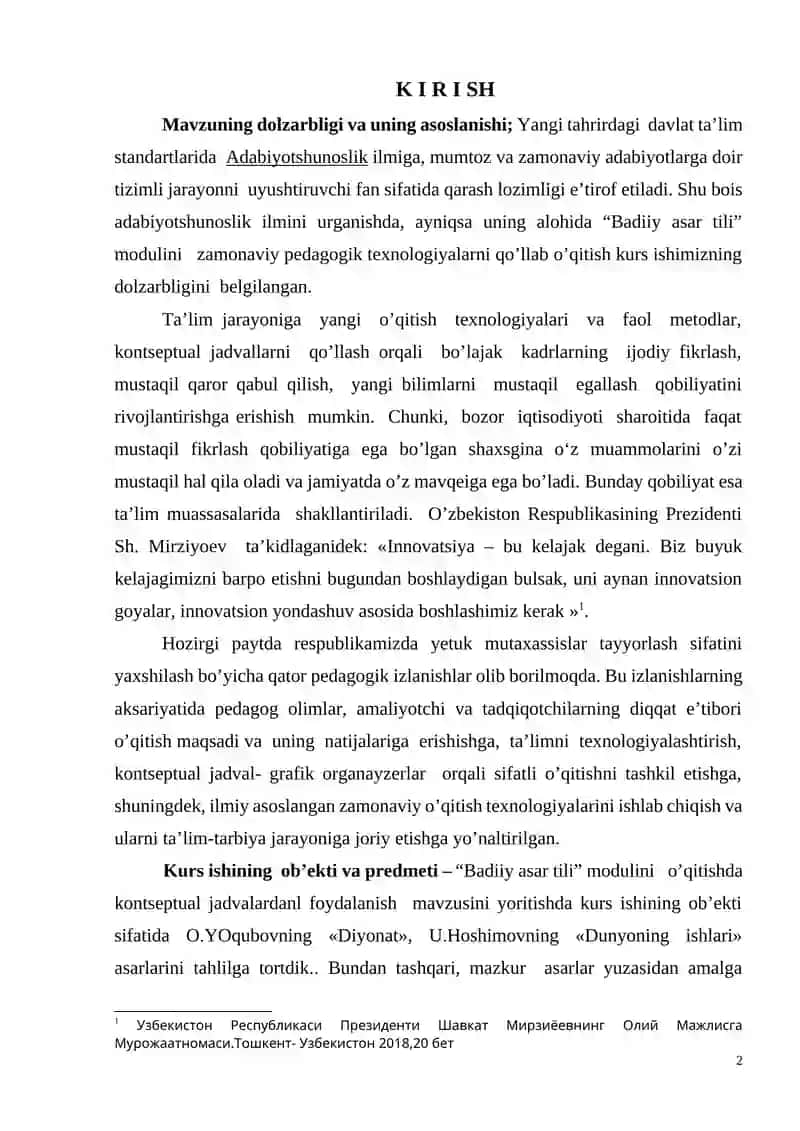 BADIIY ASAR TILI MAVZUINI KONSEPTUAL JADVALDAN FOYDALANIB O’QITISH 2