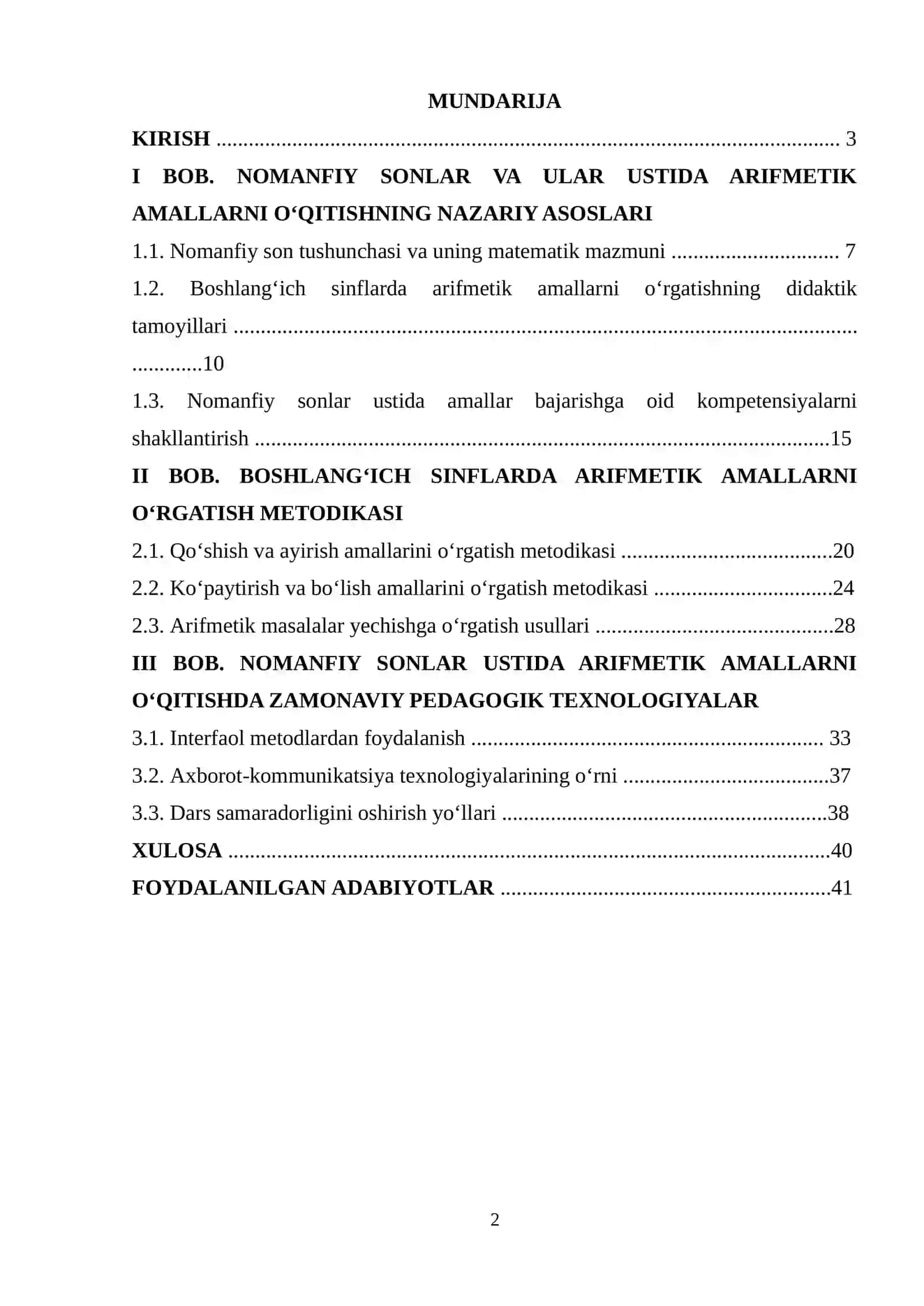 NOMANFIY SONLAR USTIDA ARIFMETIK AMALLARNI O‘RGATISH METODIKASI 2
