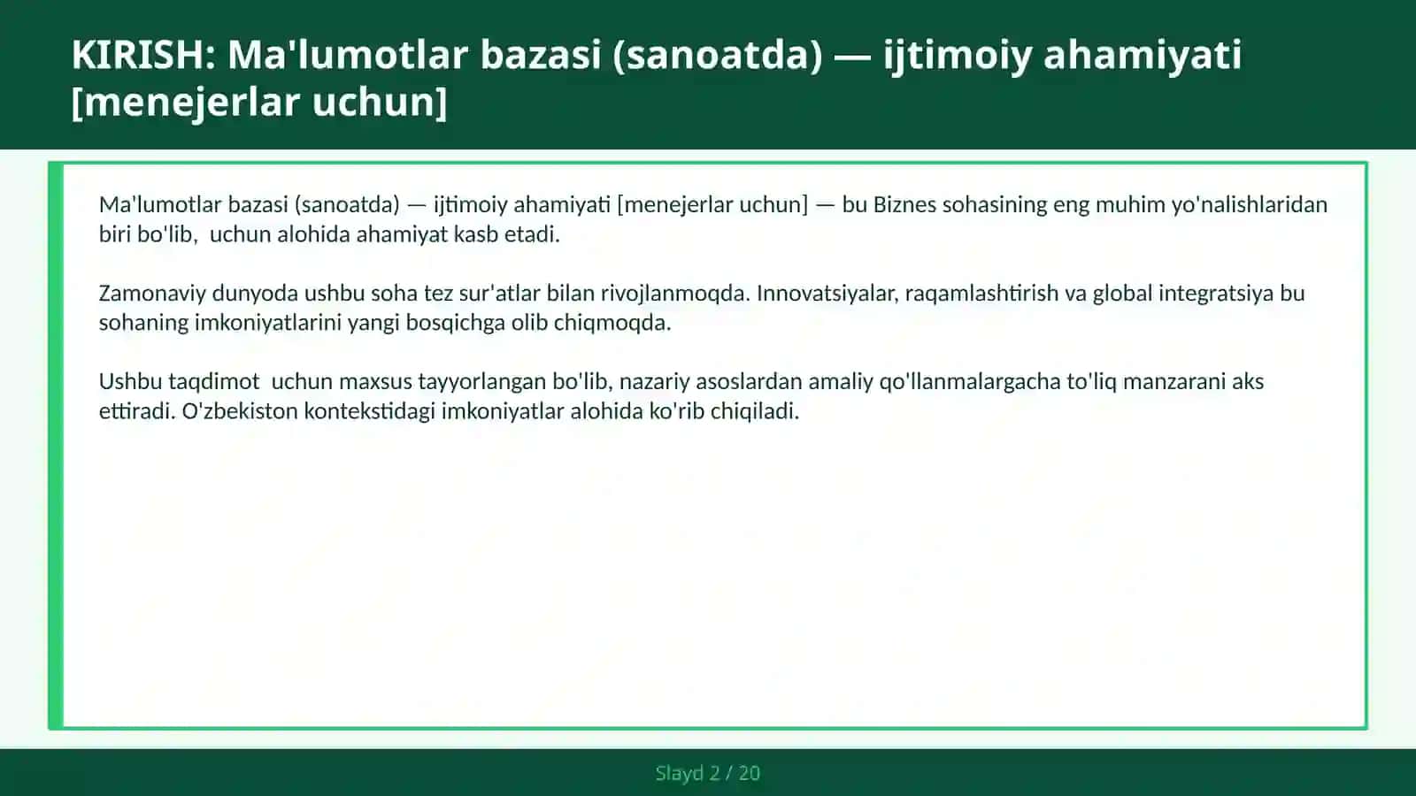 Ma'lumotlar bazasi (sanoatda) - ijtimoiy ahamiyati [menejerlar uchun] 2