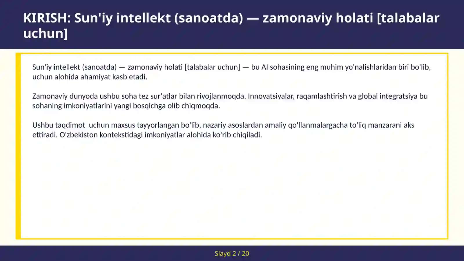 Sun'iy intellekt (sanoatda) — zamonaviy holati [talabalar uchun] 2