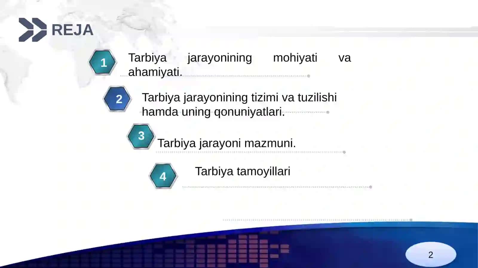Tarbiya jarayonining mohiyati va mazmuni. Tarbiya qonuniyatlari va tamoyillari 2
