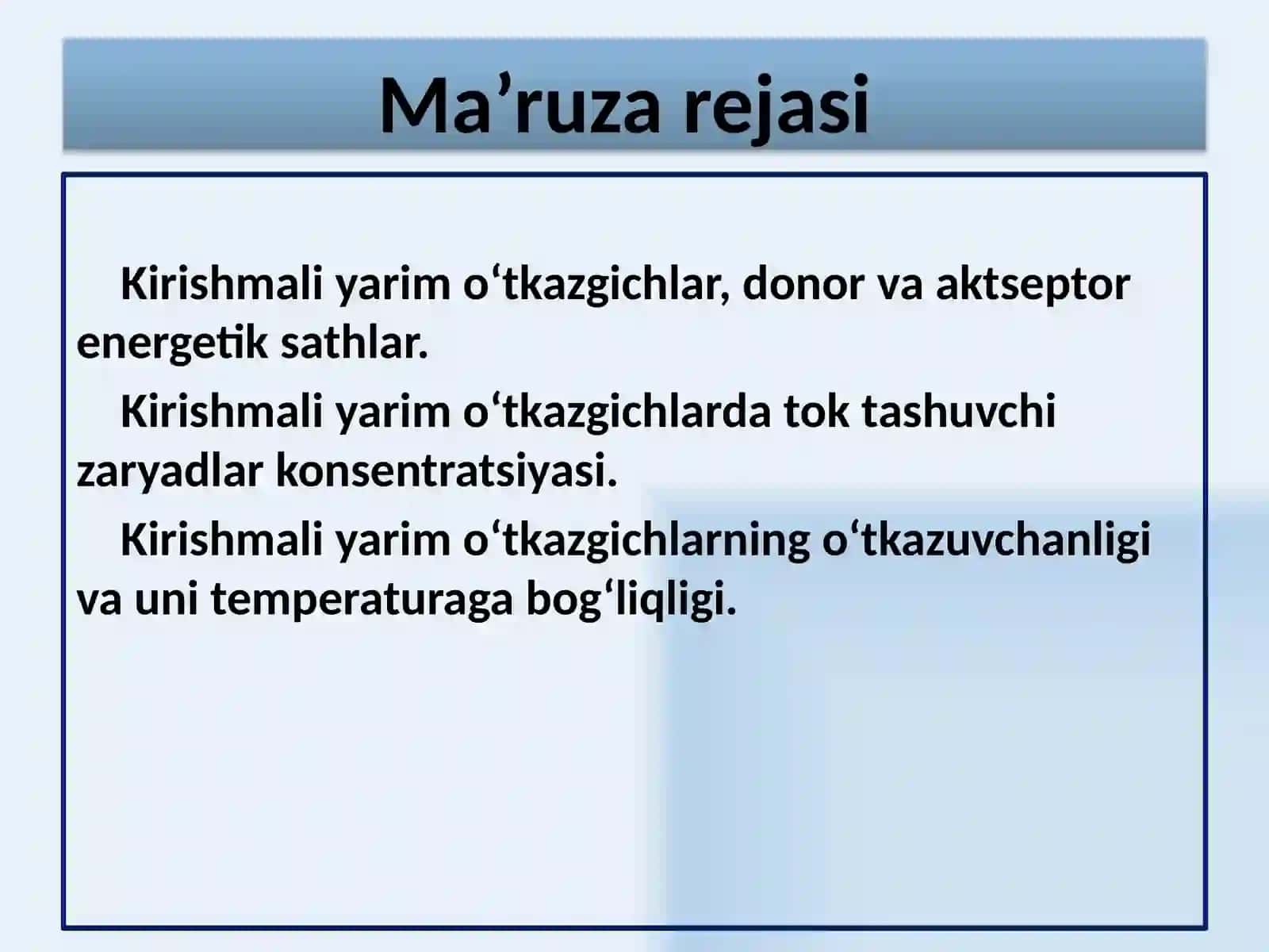 Kirishmali  yarim  o‘tkazgichlar, donor  va  aktseptor  energetik  sathlar 2