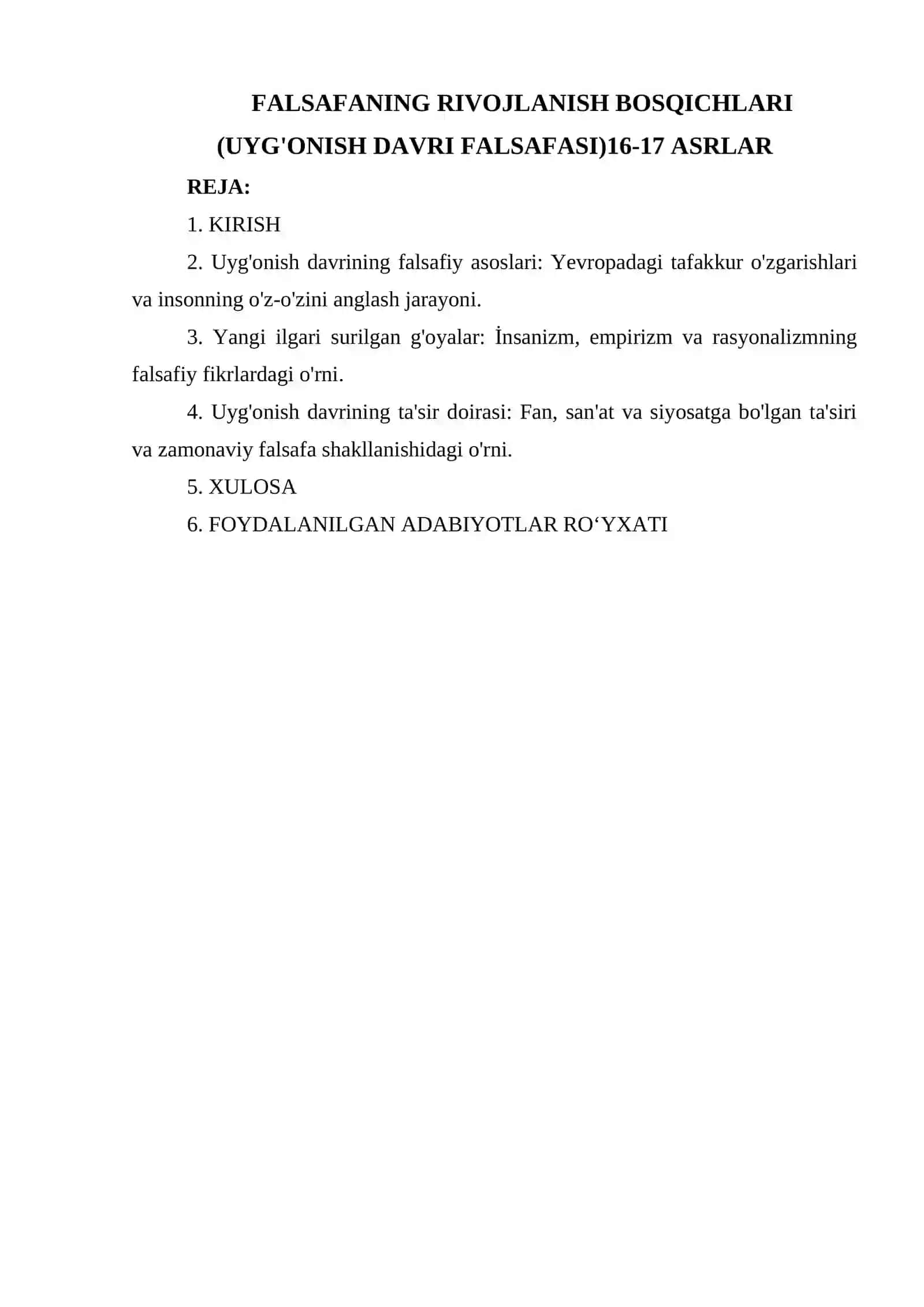 FALSAFANING RIVOJLANISH BOSQICHLARI (UYG'ONISH DAVRI FALSAFASI)16-17 ASRLAR 2