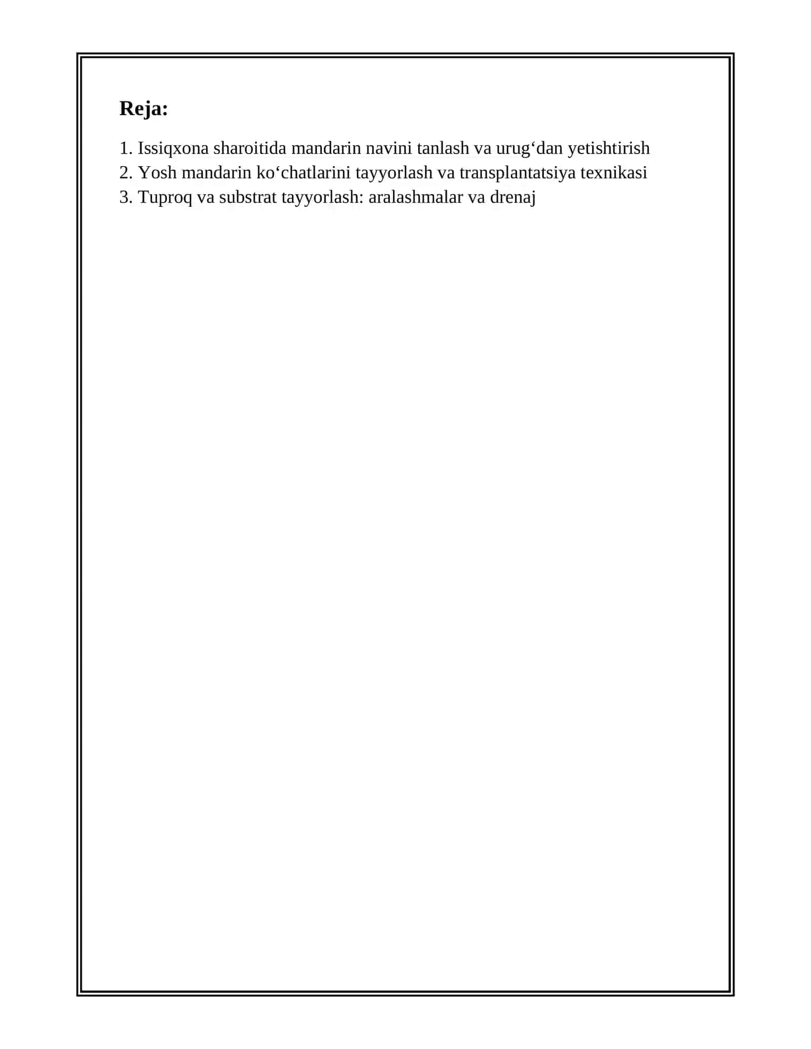 ISSIQXONALARDA YOSH VA HOSILLI MANDARIN ÓSIMLIGINI PARVARISHLASH 2