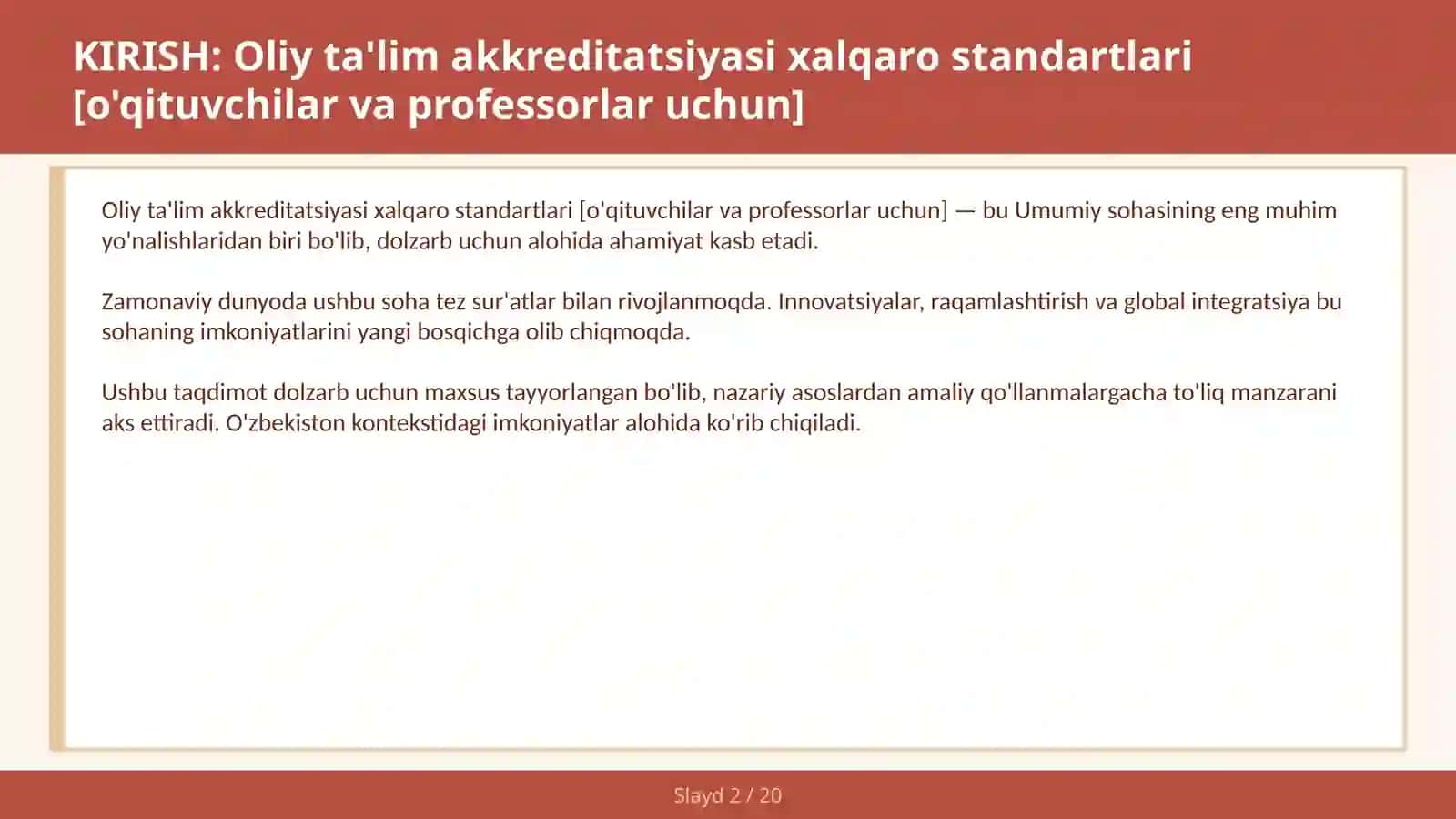 Oliy ta'lim akkreditatsiyasi xalqaro standartlari [o'qituvchilar va professorlar uchun] 2