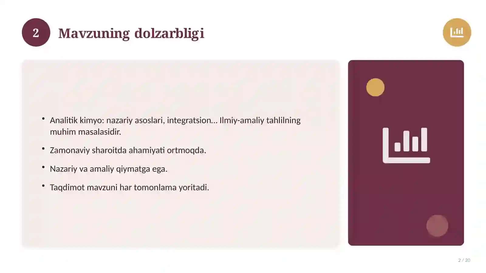 Analitik kimyo: nazariy asoslari, integratsion yondashuvda (Magistrlik dissertatsiyasi mavzusi) 2