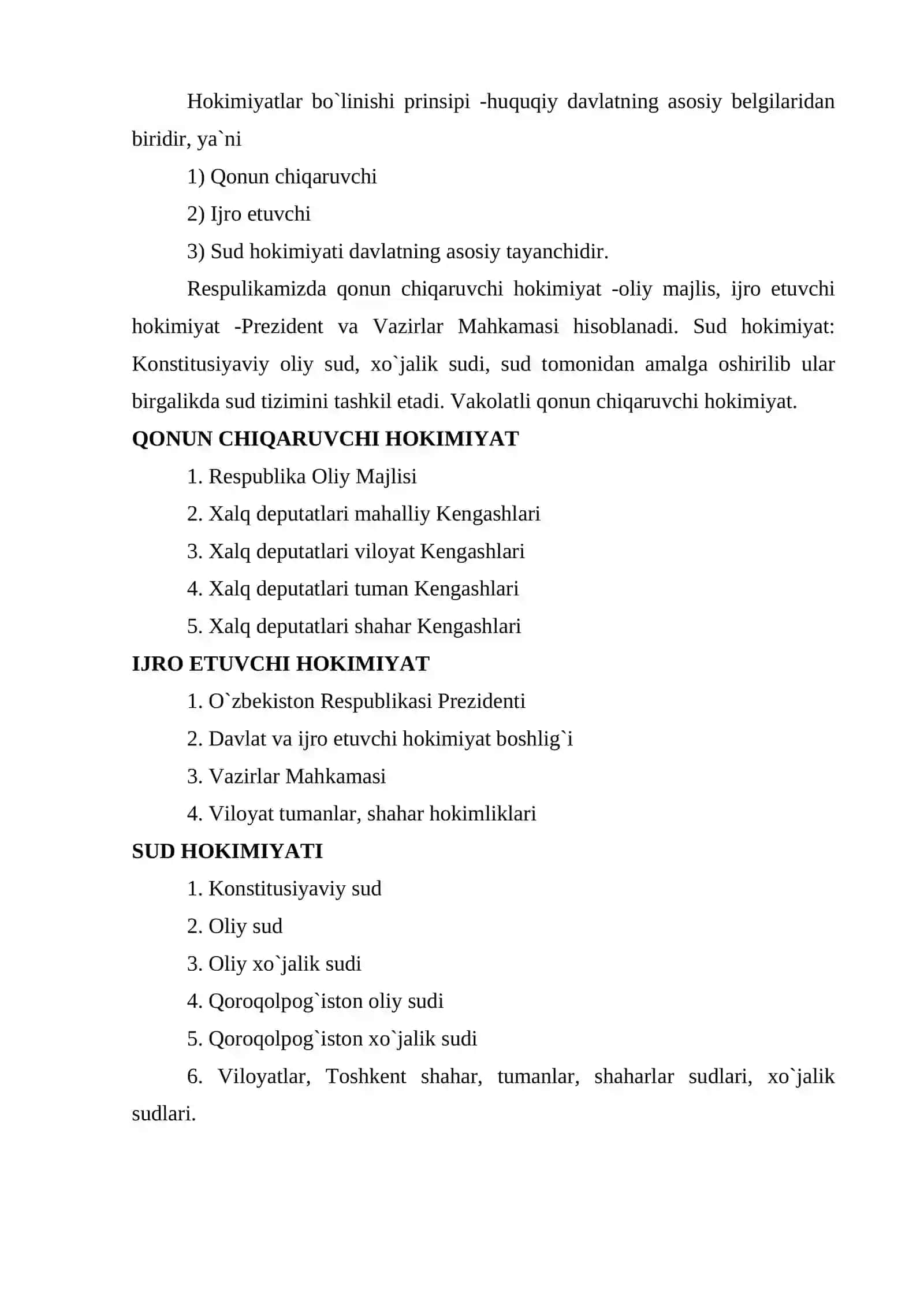 Davlat mexanizminida xokimiyat bo'linish prinsipi 2