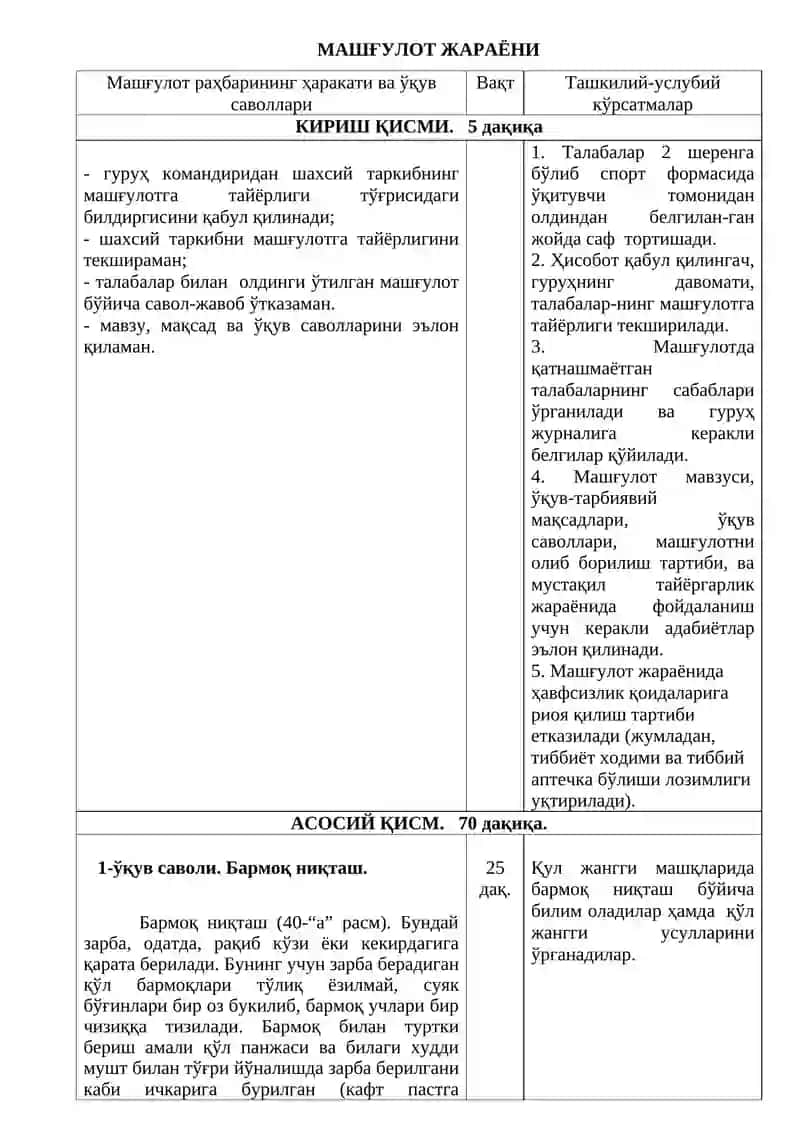 Қўл ва пичоқ жанги амалларининг умумий комплекси 2