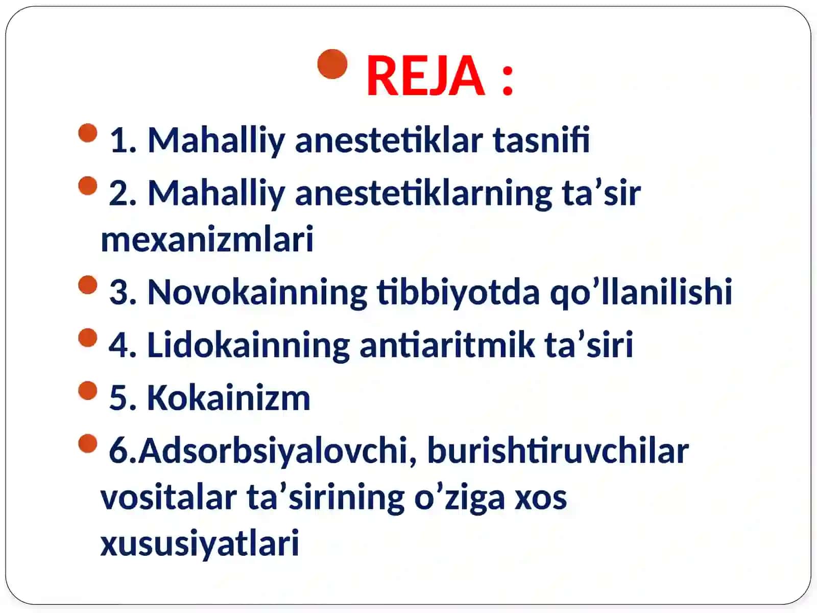 Mahalliy anestetiklar tasnifi 2