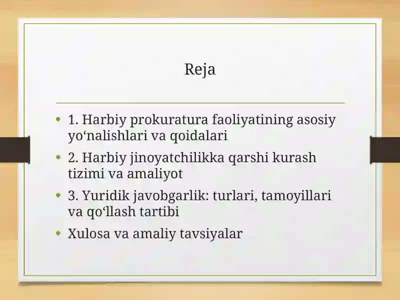 Harbiy prokuratura faoliyatining asosiy yo‘nalishlari va qoidalari 2