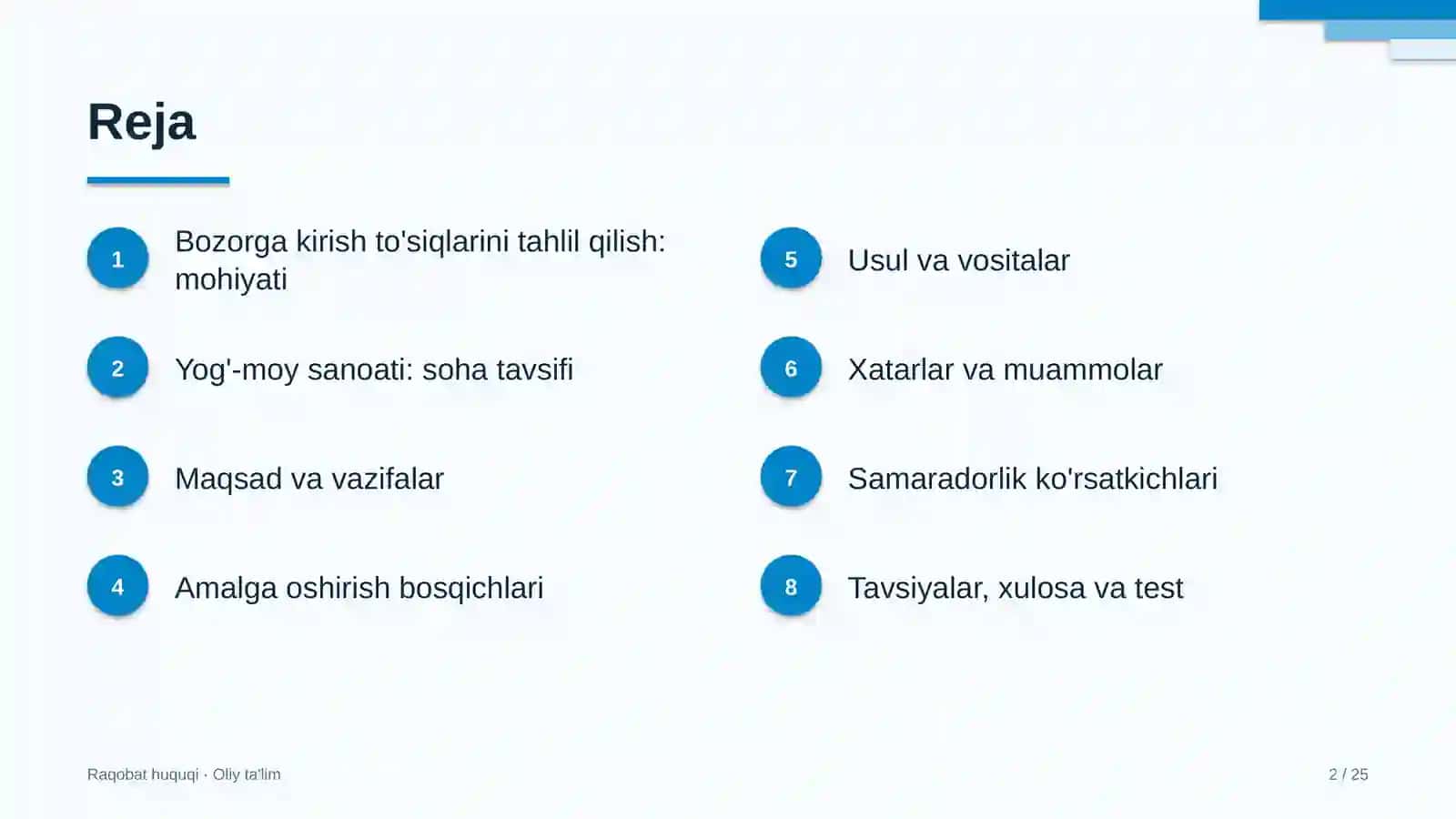Yog'-moy sanoatida bozorga kirish to'siqlarini tahlil qilish 2