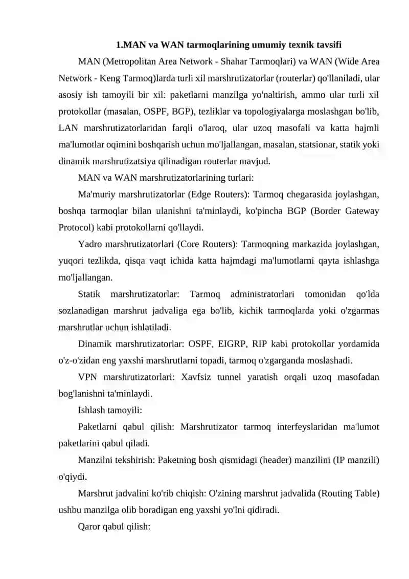 MAN WAN TARMOQLARIDA QO'LLANILADIGAN MARSHRUTIZATOR TURLARI VA ULARNING ISHLASH TAMOYILI 2