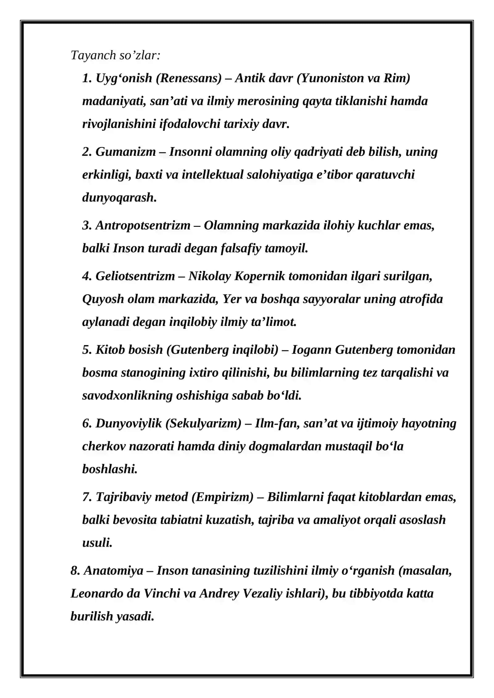 GʻARBIY YEVROPADA UYGʻONISH DAVR.XIV-XVI ASRLAR YEVROPADA ILMIY BILIMLAR RIVOJIDA YANGI DAVR 2