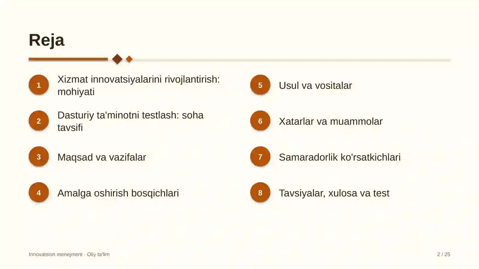 Dasturiy ta'minotni testlash sohasida xizmat innovatsiyalarini rivojlantirish 2