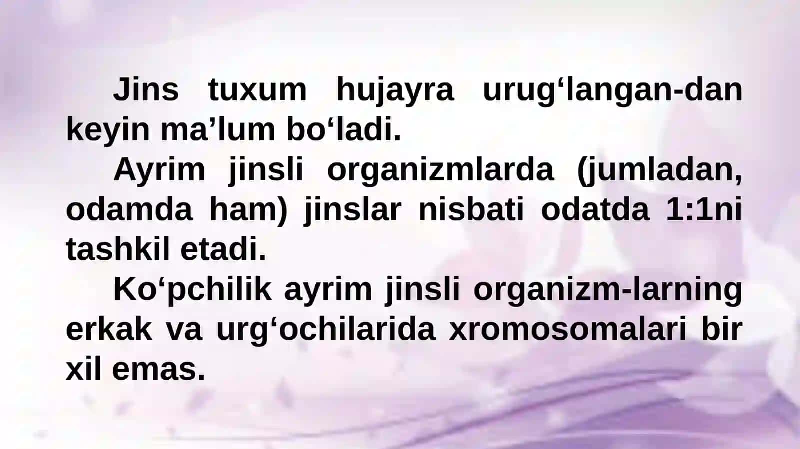 Jinsiy xromosomalar va avlodlar. Belgilarning birikkan holda irsiylanishi 2