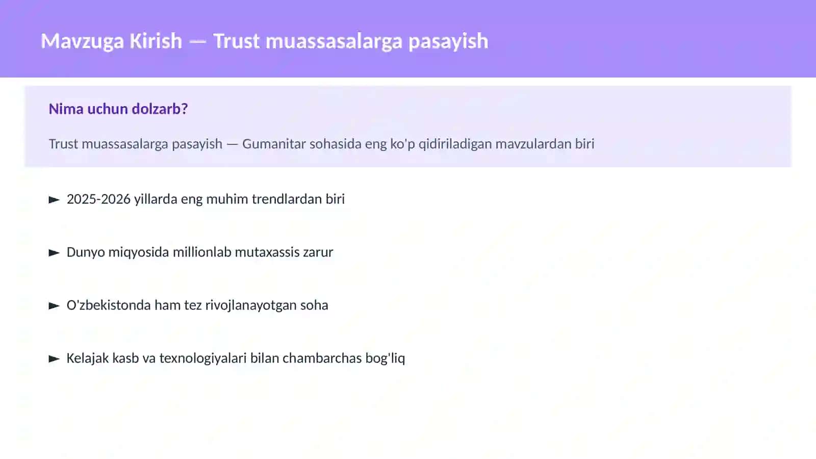 Trust muassasalarga pasayish 2