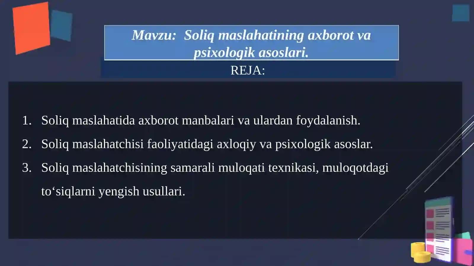 Soliq maslahatining axborot va psixologik asoslari 2