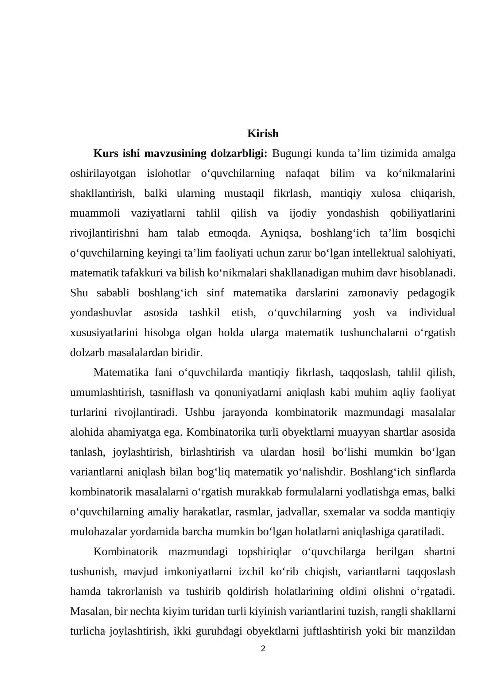 Boshlang‘ich sinflarda kombinatorika tushunchalarini o‘rgatish metodikasi 2