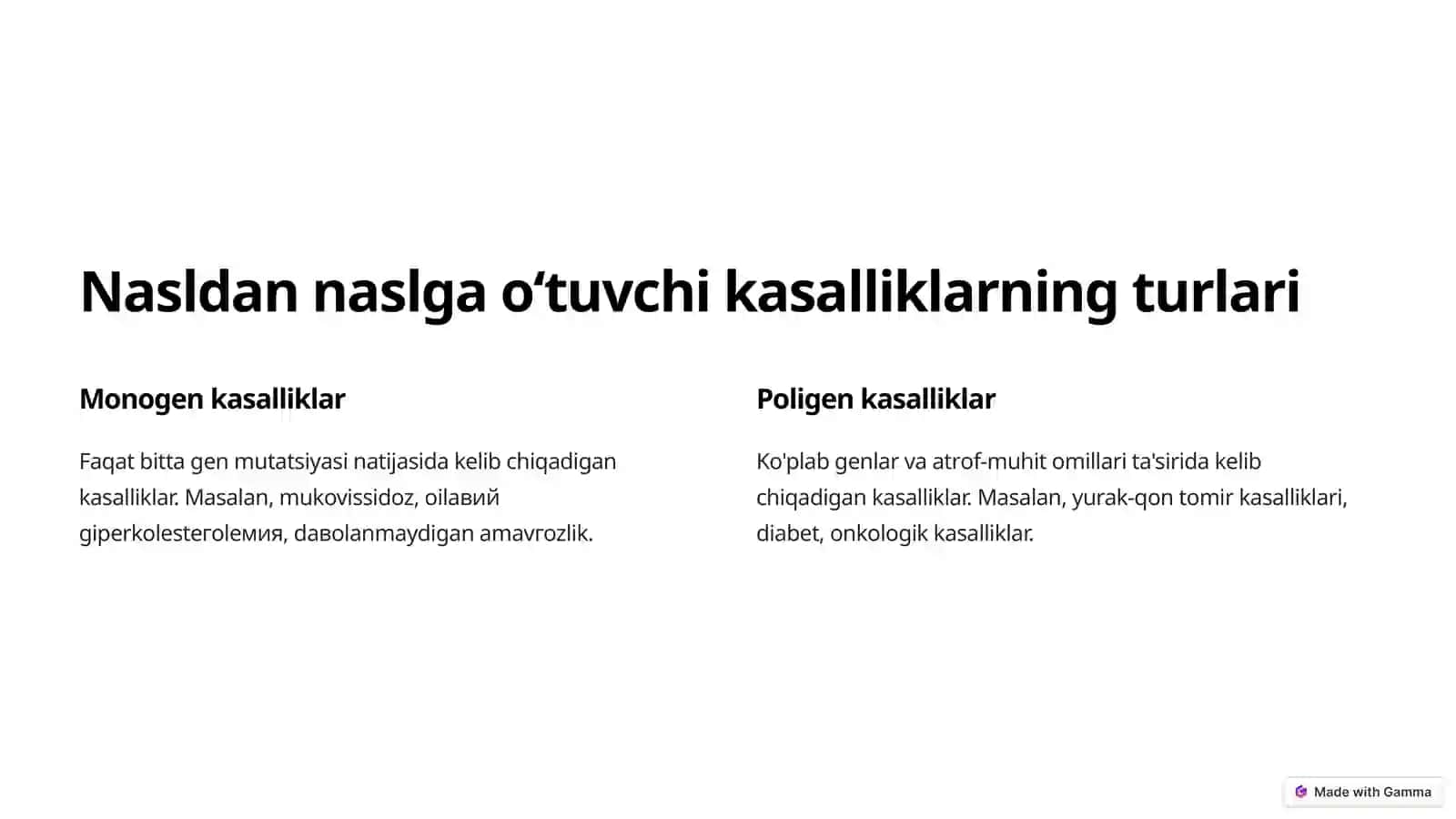 Nasldan naslga oʻtuvchi kasalliklar 2