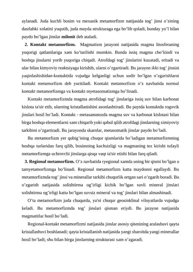 Metamorfizm va Metamorfik Tog Jinslari 2