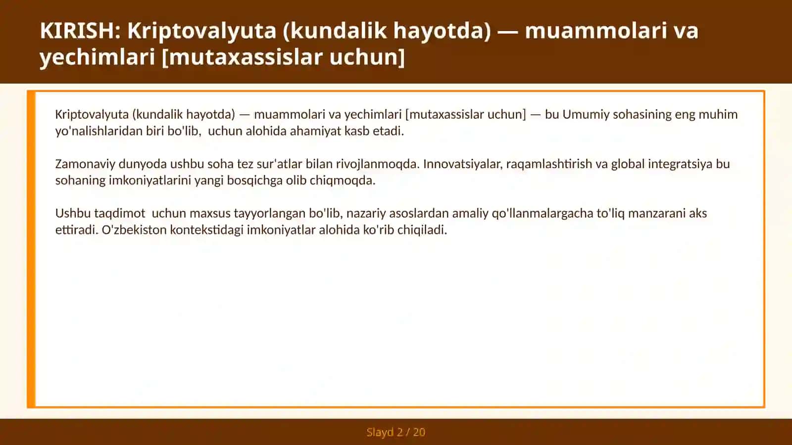Kriptovalyuta (kundalik hayotda) — muammolari va yechimlari [mutaxassislar uchun] 2
