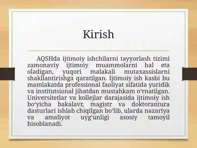 AQSH daijtimoiyishchilarni tayyorlash 2