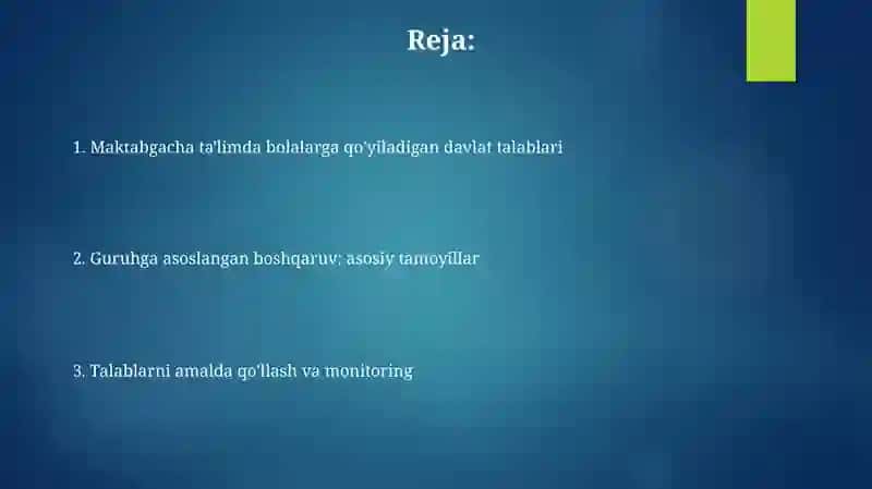 Maktabgacha ta'limda bolalarga qo'yiladigan davlat talablari 2