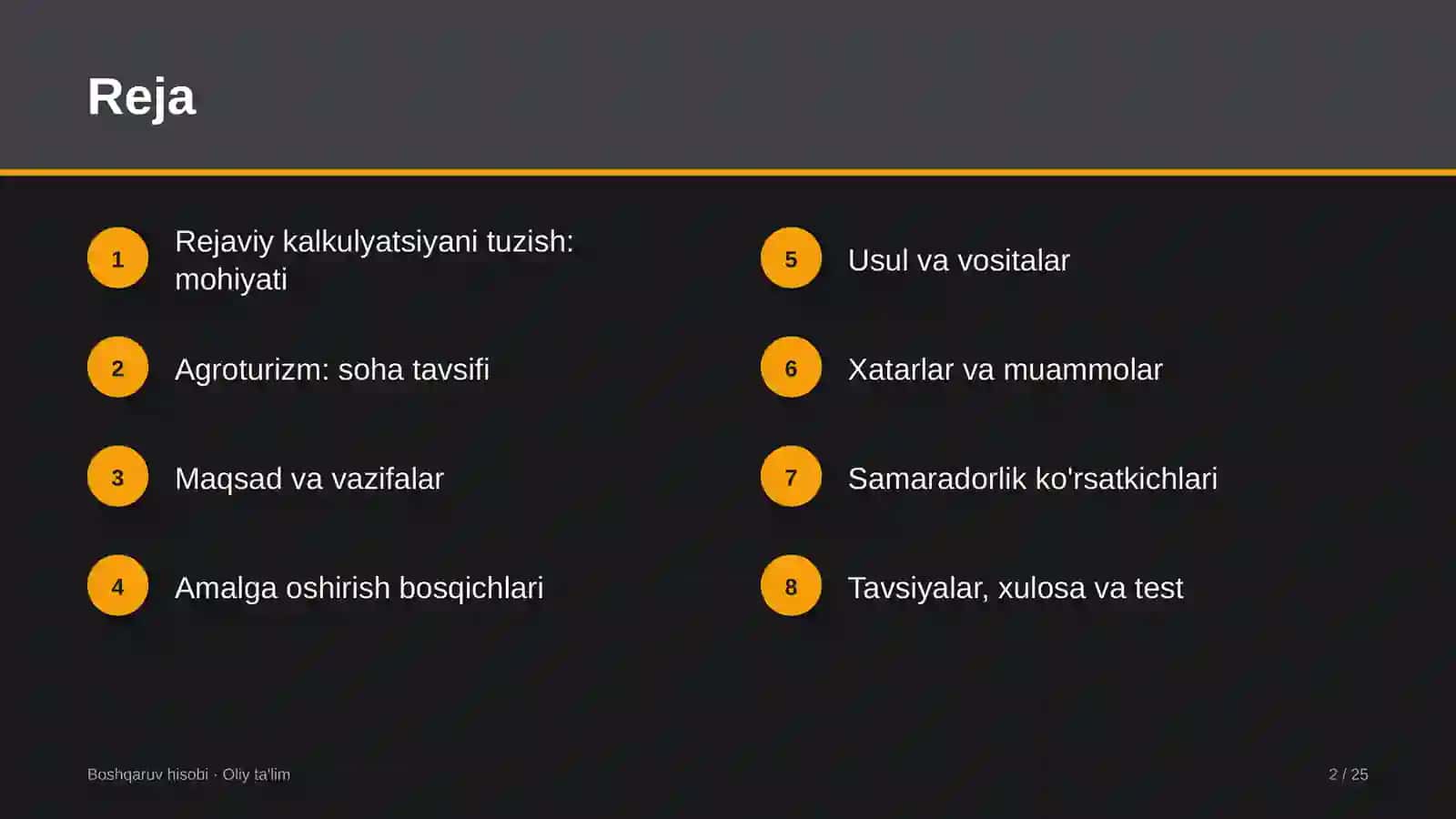 Agroturizmda rejaviy kalkulyatsiyani tuzish 2