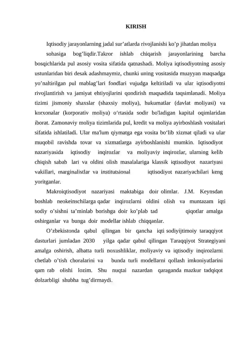 Moliyaviy Tizim va Inqirozlar Haqida Tushuncha 2