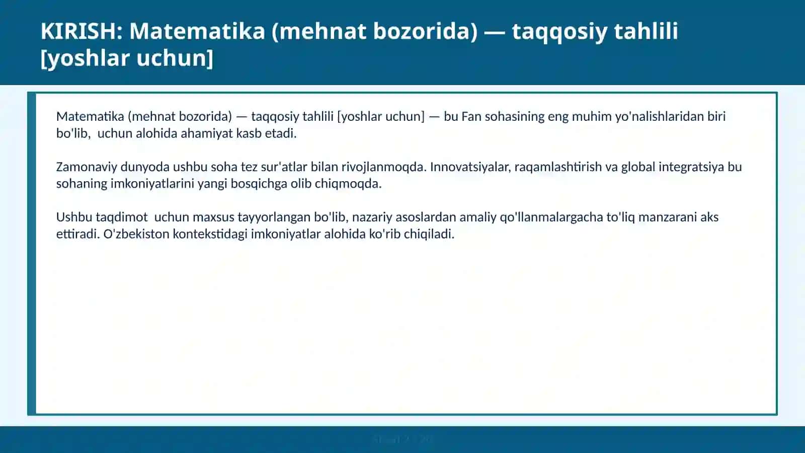 Matematika (mehnat bozorida) — taqqosiy tahlili [yoshlar uchun] 2