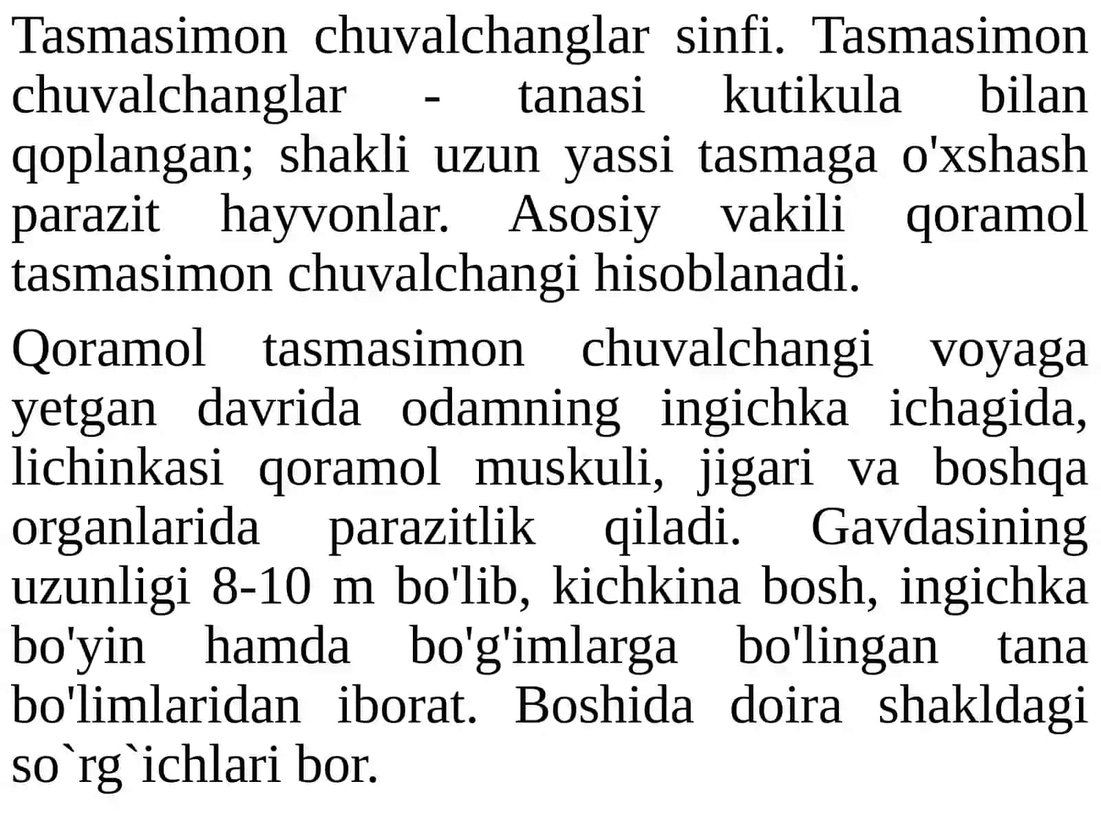 Lentasimonchuvalchanglar va exinokokk tuzilishi va rivojlanishi 2